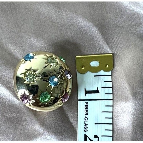 Earrings  Clip On gold tone Star flower multicolor Rhinestones 80's fashion - Picture 6 of 7